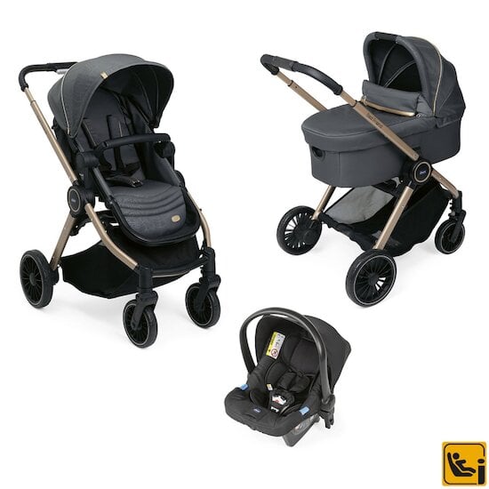 Poussette Trio Activ3 Top Dark Jet Black de Chicco, Poussettes polyvalentes  : Aubert