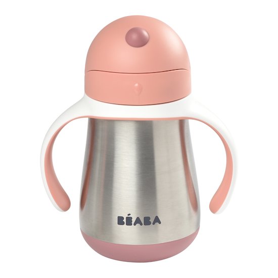Tasse en inox avec paille Rose 250 ml de Béaba Tasse en inox avec paille Rose 250 ml de Béaba