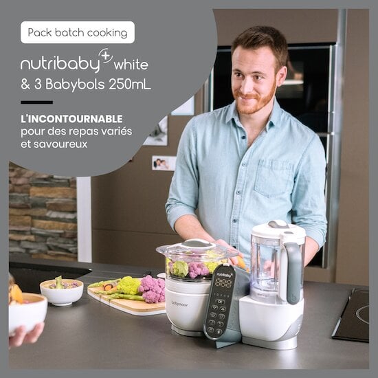 Pack batch cooking Nutribaby(+) & 3 Babybols 250mL Blanc  de Babymoov Pack batch cooking Nutribaby(+) & 3 Babybols 250mL Blanc  de Babymoov