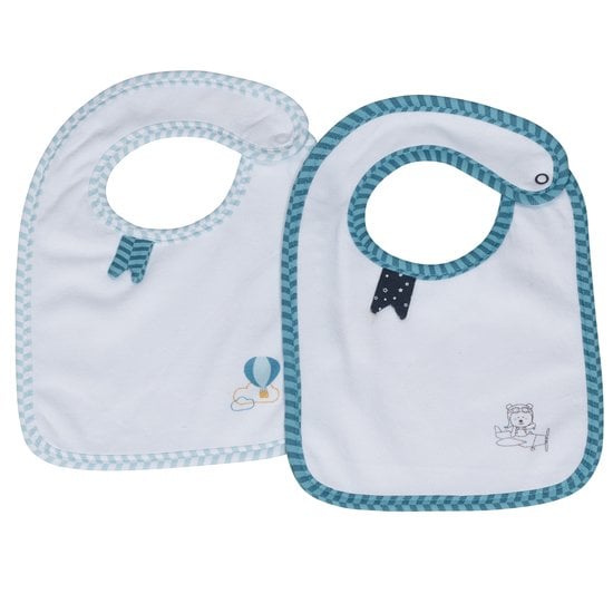 Lazare lot de 2 bavoirs Blanc/Bleu  de Sauthon Baby's Sweet Home