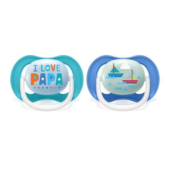 Lot 2 sucettes ultra air I love papa et bateaux 6-18 mois de Philips AVENT