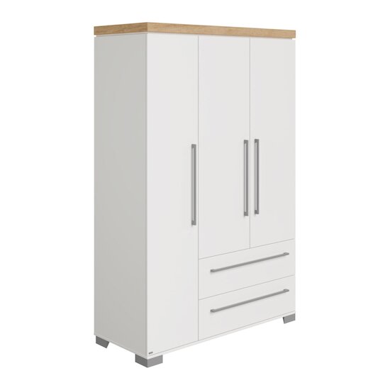 Kira Armoire 3 portes 2 tiroirs Blanc craie / Chêne Nebraska  de Paidi