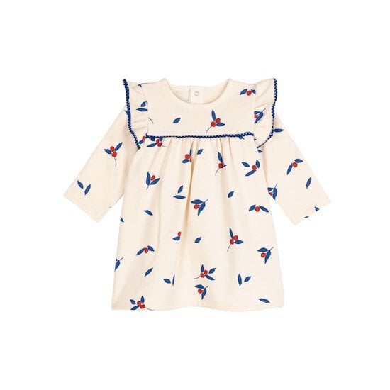 Robe bébé en coton manches longues imprimée baies Milk / Multicolore  de Petit Bateau