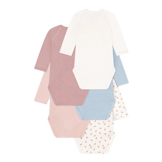 Lot de 5 bodies croisés manches longues en coton Rose 6 mois de Petit Bateau Lot de 5 bodies croisés manches longues en coton Rose 6 mois de Petit Bateau
