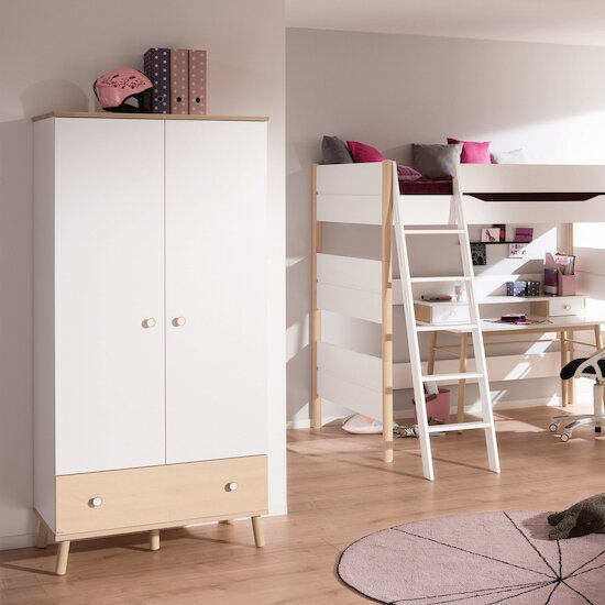Ylvie Armoire 2 portes Blanc Craie/Beige Bouleau  de Paidi Ylvie Armoire 2 portes Blanc Craie/Beige Bouleau  de Paidi