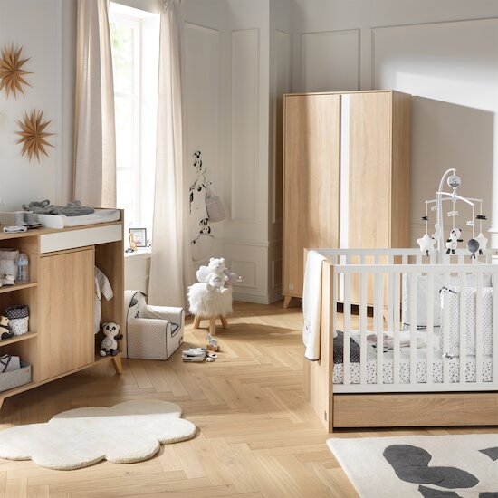 Chambre Nova Chêne : Lit bébé 60 x 120 cm + Commode + Armoire