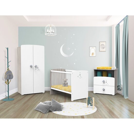 Chambre Luna : Lit 60x120 + armoire + commode   de Sauthon Baby's Sweet Home