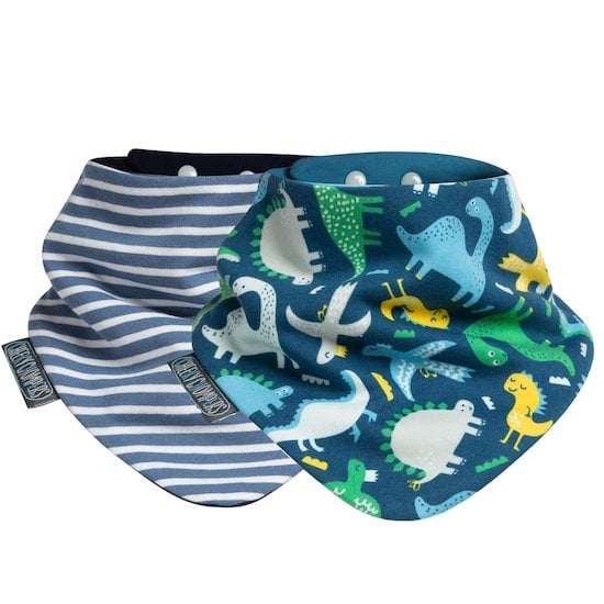 Lot 2 bavoirs bandana Rayures & Dinosaures  de Cheeky Chompers