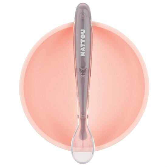 Coffret repas Bol +  Cuillère Rose/Aubergine  de Nattou