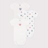 Lot de 3 bodies manches courtes en coton cœurs rayés bébé