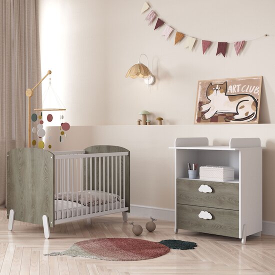 Aldina Commode à langer 2 tiroirs Hudson - Blanc  de CBA Meubles Aldina Commode à langer 2 tiroirs Hudson - Blanc  de CBA Meubles