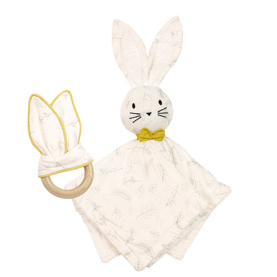 Leafy Bunny box doudou + anneau de dentition Blanc/Jaune  de Domiva