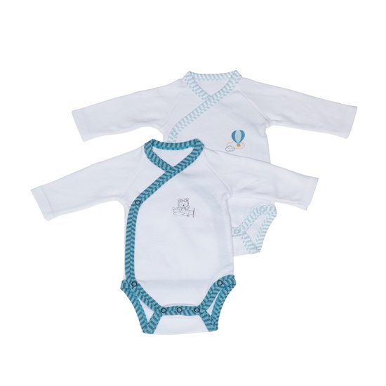 Lazare lot de 2 bodies Blanc/Bleu  de Sauthon Baby's Sweet Home