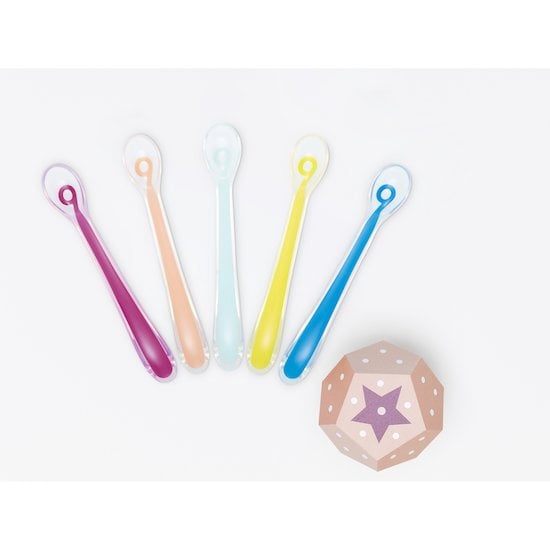 Lot de 5 cuillères silicone 1er âge Multicolores  de Babymoov Lot de 5 cuillères silicone 1er âge Multicolores  de Babymoov