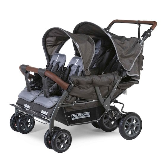 Poussette Quadruple avec frein auto + housse de pluie + pare-soleil New Anthracite  de Childhome