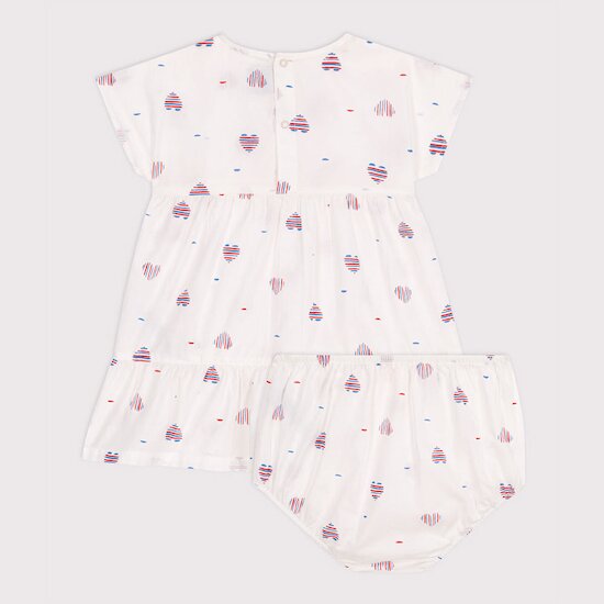Robe bébé en coton manches courtes et bloomer imprimés cœurs Avalanche  de Petit Bateau Robe bébé en coton manches courtes et bloomer imprimés cœurs Avalanche  de Petit Bateau