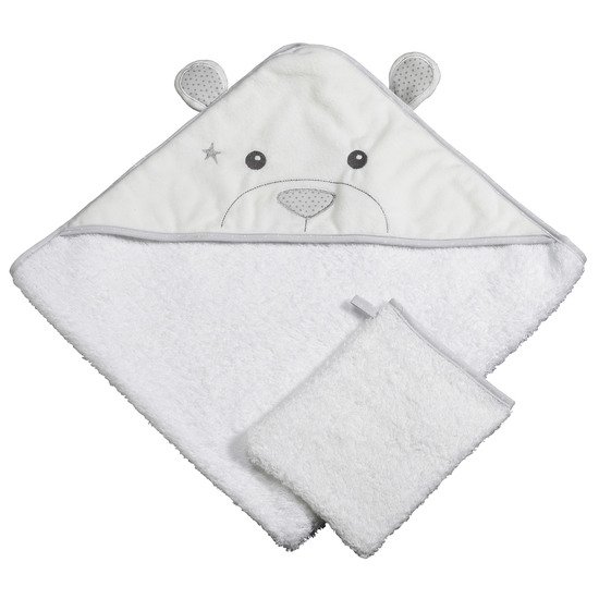 Céleste cape de bain + gant Blanc  de Sauthon Baby's Sweet Home