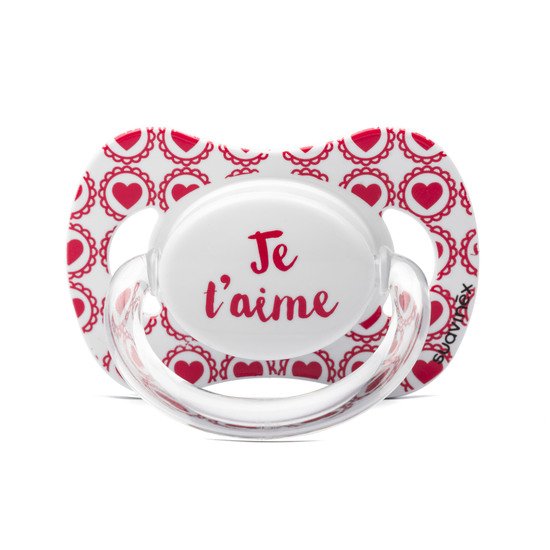 Sucette physio silicone Je t'aime Rouge 6-18 mois de Suavinex