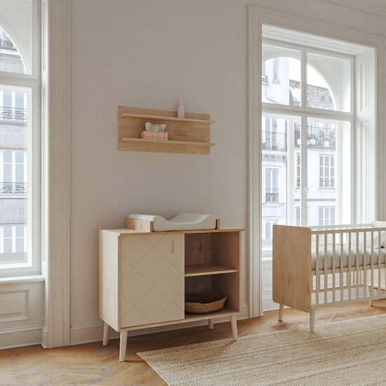 Peak Commode avec plan à langer Nature/Blanc  de Bisal Peak Commode avec plan à langer Nature/Blanc  de Bisal