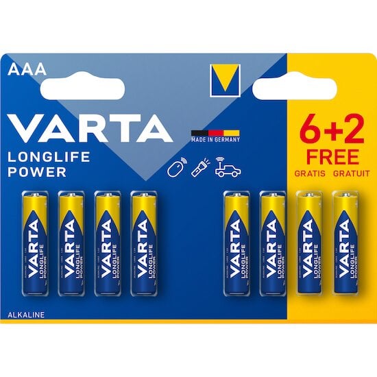 Piles Longlife Power AAA Blister 6+2 Gratuites   de VARTA