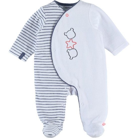 Pyjama dors-bien en velours de coton  Blanc à rayures bleues 3 mois de Noukies
