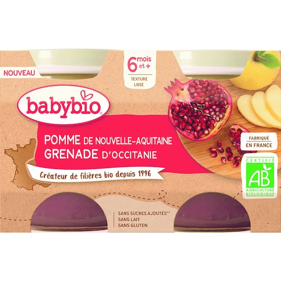 Petit pot pomme de Nouvelle-Aquitaine grenade d'Occitanie  2 x 130 g de Babybio