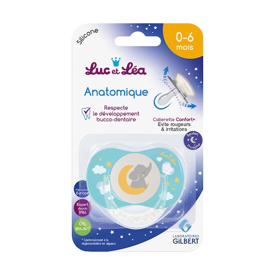 Sucette Anatomique nuit phosphoréscente Elephant Bleu 0-6 mois de Luc et Léa Sucette Anatomique nuit phosphoréscente Elephant Bleu 0-6 mois de Luc et Léa