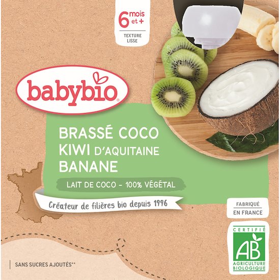 Brassé lait de coco kiwi de Nouvelle-Aquitaine banane  4 x 85 g de Babybio