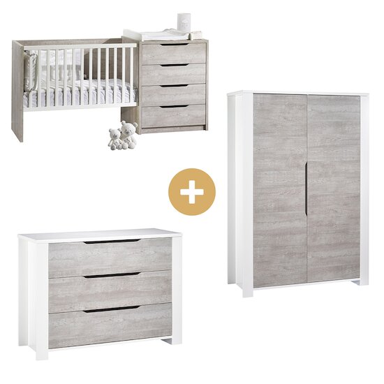 Chambre duo lit combiné évolutif + armoire loft bois de Sauthon meubles sur  allobébé