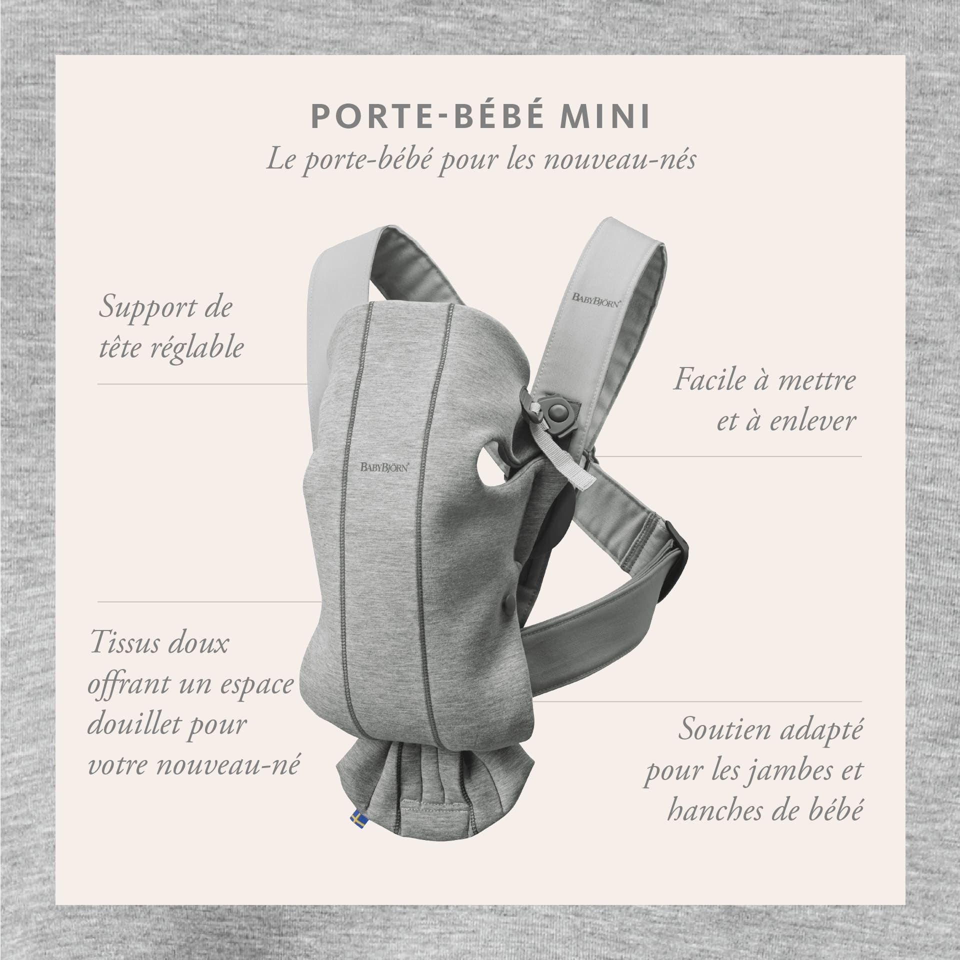 Porte-bébé Mini Gris-beige, Mesh 3D  BABYBJÖRN BABYBJÖRN 021002 : Boutique  tout pour bébé, magasin de puériculture pas cher à Paris