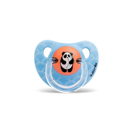 Sucette physiologique en silicone Panda Bleu 6-18 mois de Suavinex