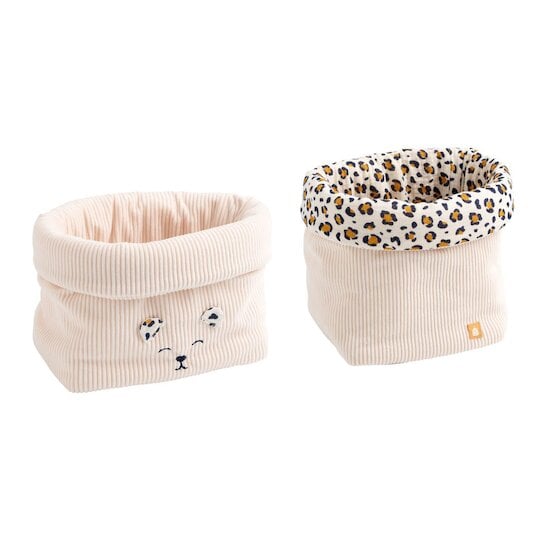 Lot 2 panières de rangement en velours côtelé Léopard Beige  de Sauthon Baby Déco