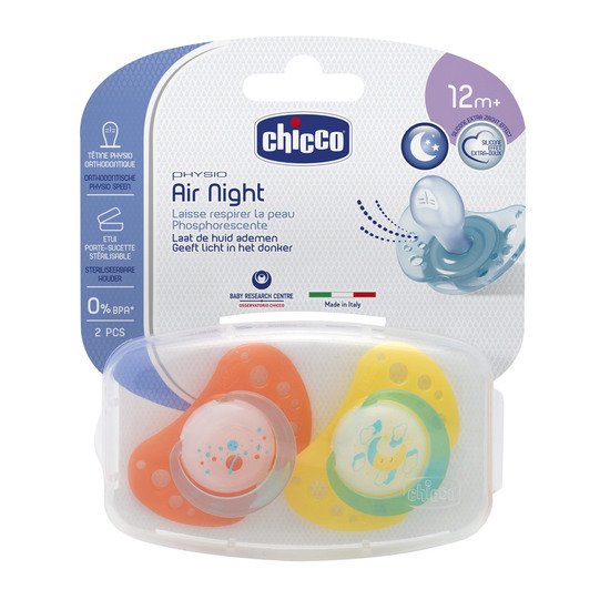 Lot 2 sucettes physio Air silicone Vert 12 mois + de Chicco