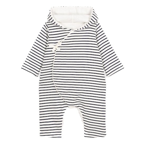 Combinaison longue rayée marinière à capuche bébé en coton Blanc Marshmallow/Bleu Smoking  de Petit Bateau