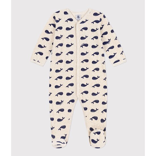 Dors-bien baleines marines en velours Beige Montelimar/Bleu Medieval  de Petit Bateau