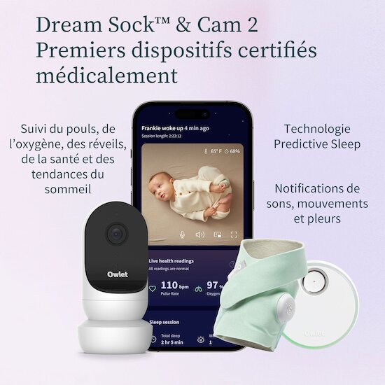 Pack Caméra + chaussette connectée Dream Sock Menthe  de Owlet Pack Caméra + chaussette connectée Dream Sock Menthe  de Owlet