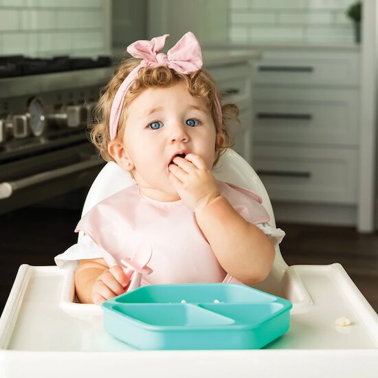 Assiette ventouse silicone & Couvercle Mint  de Tiny Twinkle