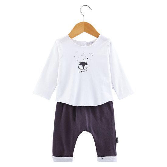 Pantalon + t-shirt collection Little Fox Blanc/Gris 1 mois de P'tit bisou