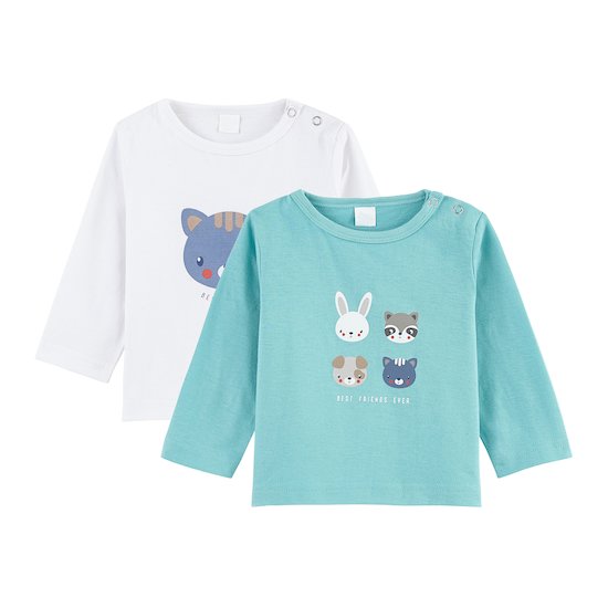 Lot 2 t-shirts manches longues Animals Bleu/Blanc 1 mois de P'tit bisou