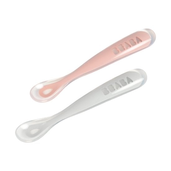 Lot de 2 Cuillères 1er âge en silicone + boite de transport old pink de  Béaba, Couverts : Aubert