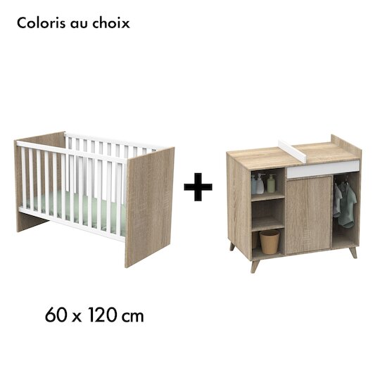 Chambre Nova Chêne : Lit bébé 60 x 120 cm + Commode