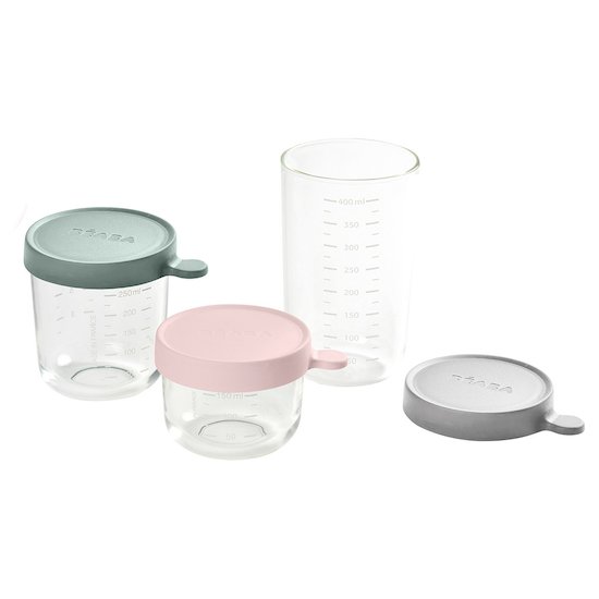 Coffret 3 portions verre  Vert/Rose/Gris 150-250-400 ml de Béaba