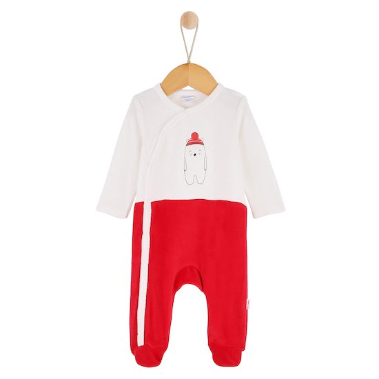 Noël Pyjama Naissance velours bicolore rouge et blanc  de P'tit bisou