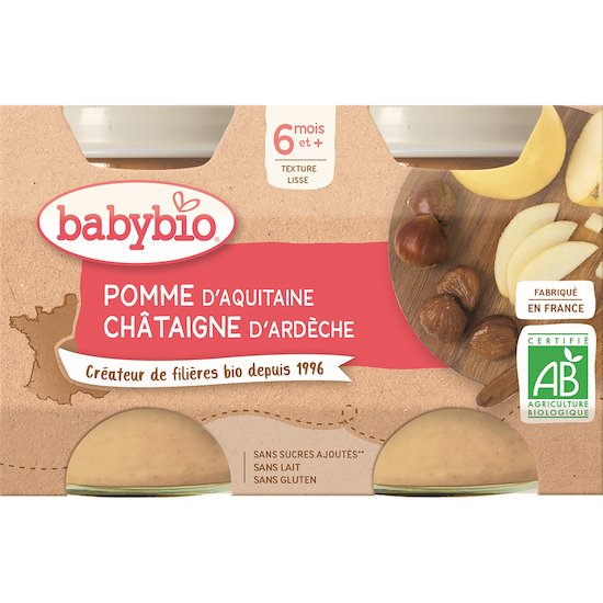 Petit pot pomme de Nouvelle-Aquitaine châtaigne d'Ardèche  2 x 130 g de Babybio