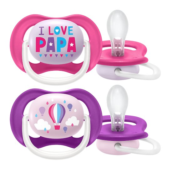 Lot 2 sucettes ultra air I love papa et montgolfière 6-18 mois de Philips AVENT