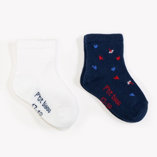 Lot de 2 mi-chaussettes Blue Garden Blanc/marine  de P'tit bisou