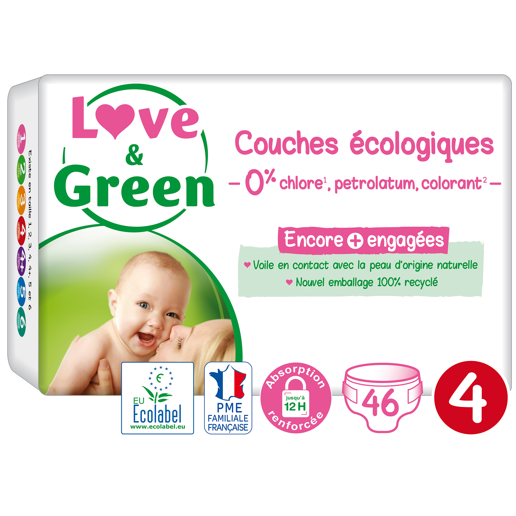 36 Couches jetables love and green taille 2 (3 à 6 kg)