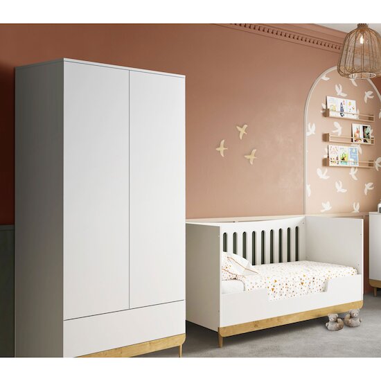 Scandinave Armoire 2 portes + 1 tiroir Blanc / Chêne  de CBA Meubles Scandinave Armoire 2 portes + 1 tiroir Blanc / Chêne  de CBA Meubles