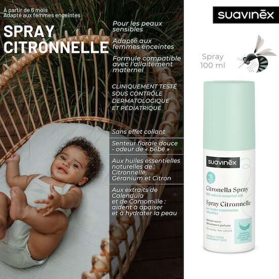 Spray anti-moustiques citronnelle  100 ml de Suavinex