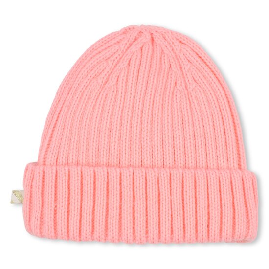 Bonnet tricot à oreilles et broderies coeurs avec nœud Pêche  de Billieblush Bonnet tricot à oreilles et broderies coeurs avec nœud Pêche  de Billieblush